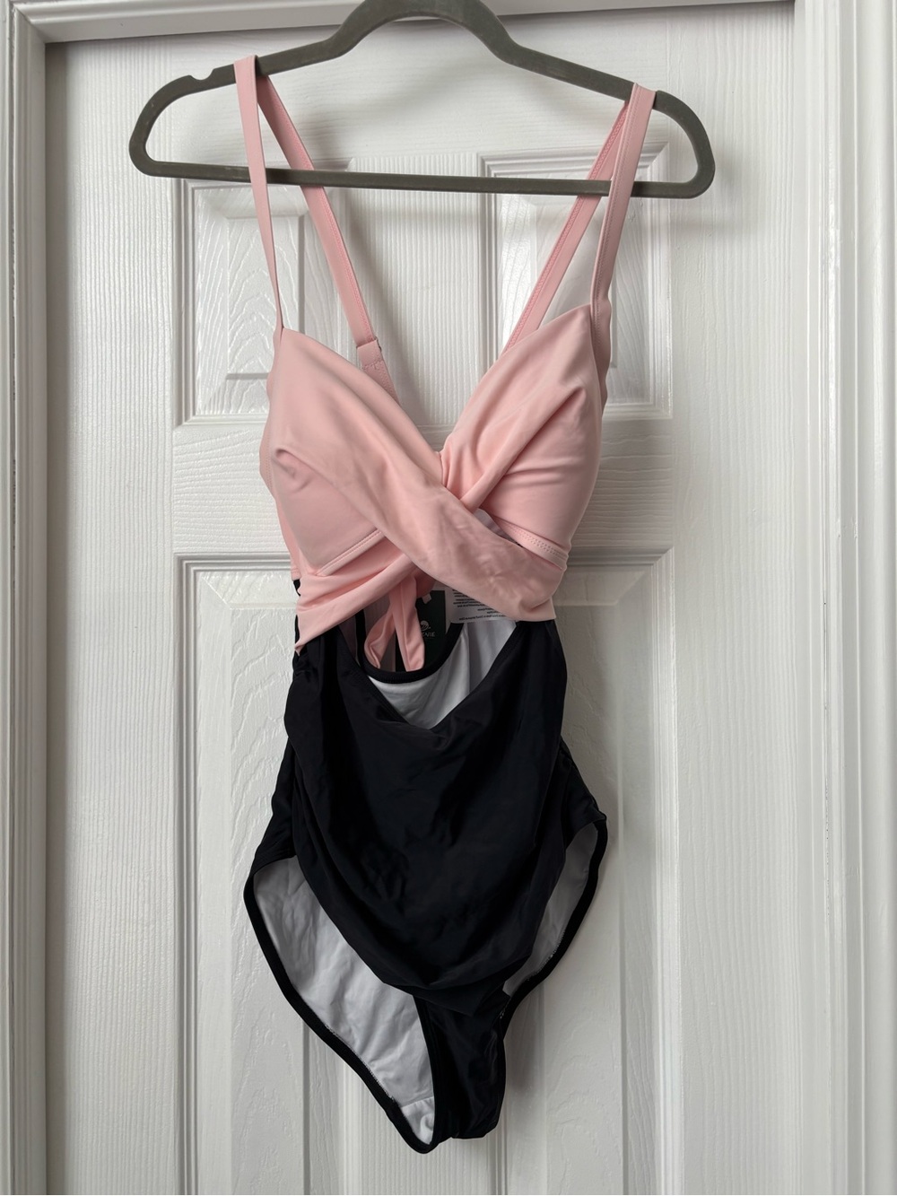 Twist-Front Pink & Black One-Piece Swimwear